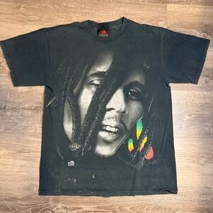 Vintage Bob Marley Zion Rootswear Graphic T-Shirt Black Mens M Reggae Portrait